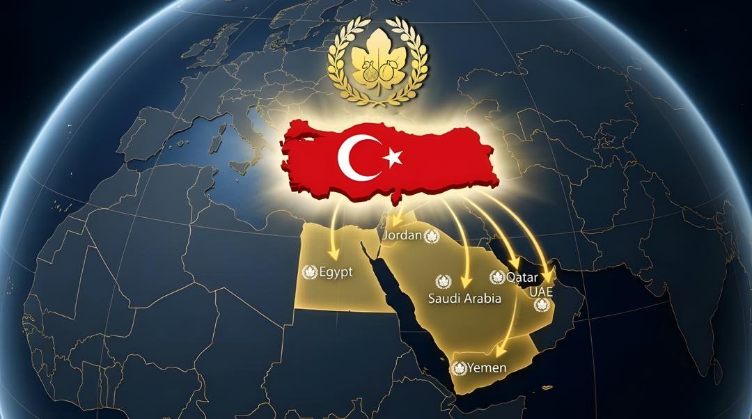 Enderun Global export map — Türkiye to Jordan, Egypt, Saudi Arabia, Qatar, UAE, Yemen